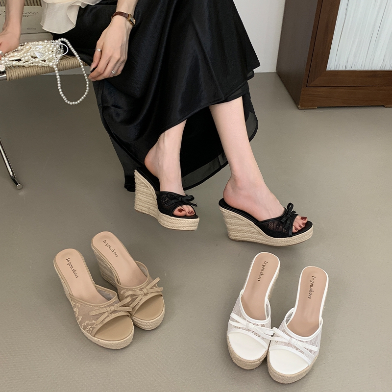 2026-new-platform-thick-sole-height-increasing-open-toe-slippers-high-heel-bow-woven-wedge-one-strap-women-summer-slippers 2026 New Platform Thick Sole Height Increasing Open Toe Slippers High Heel Bow Woven Wedge One Strap Women Summer Slippers