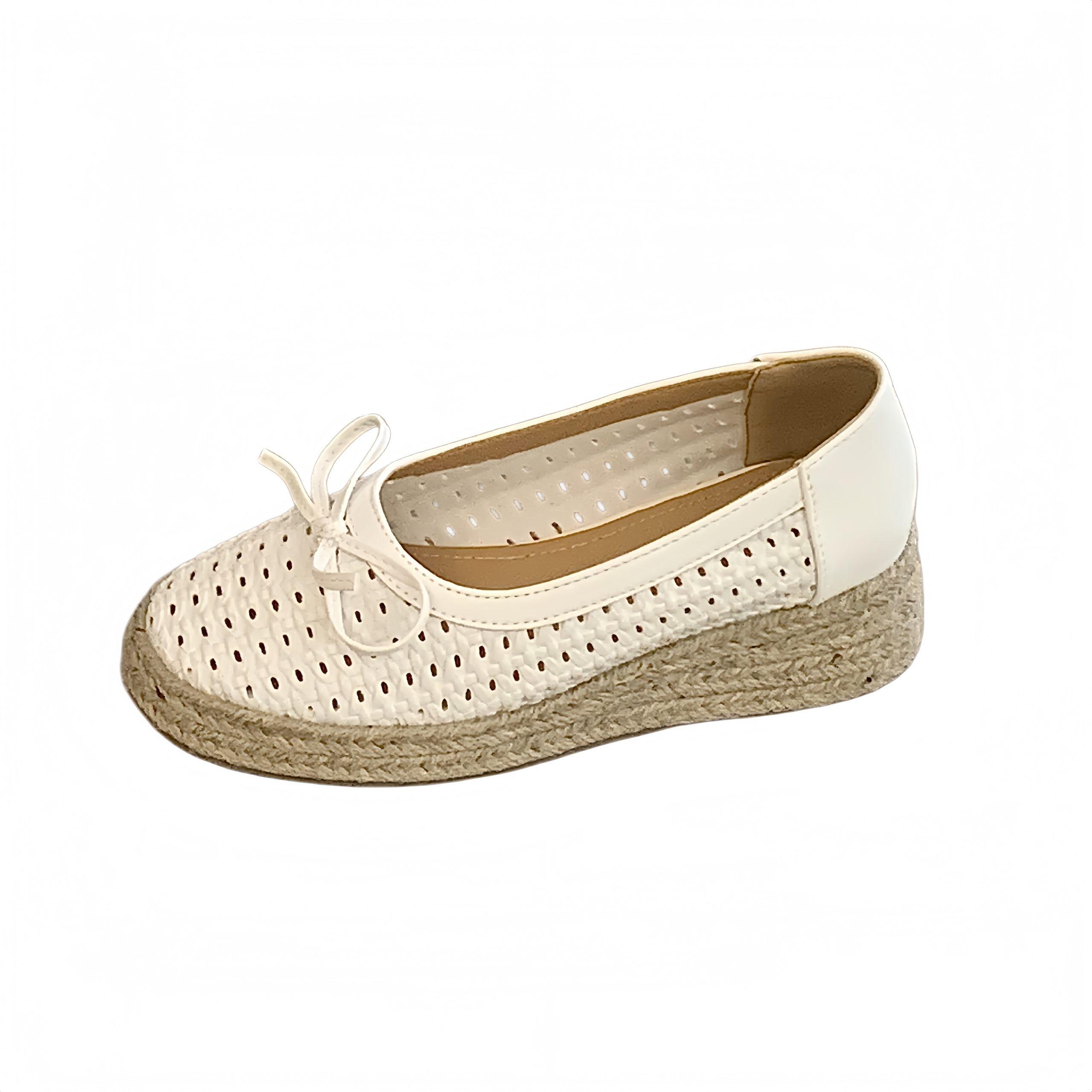 2026 Summer New Openwork Jute Bow Women's Comfortable Soft Sole Mesh Platform Low Top Shoes