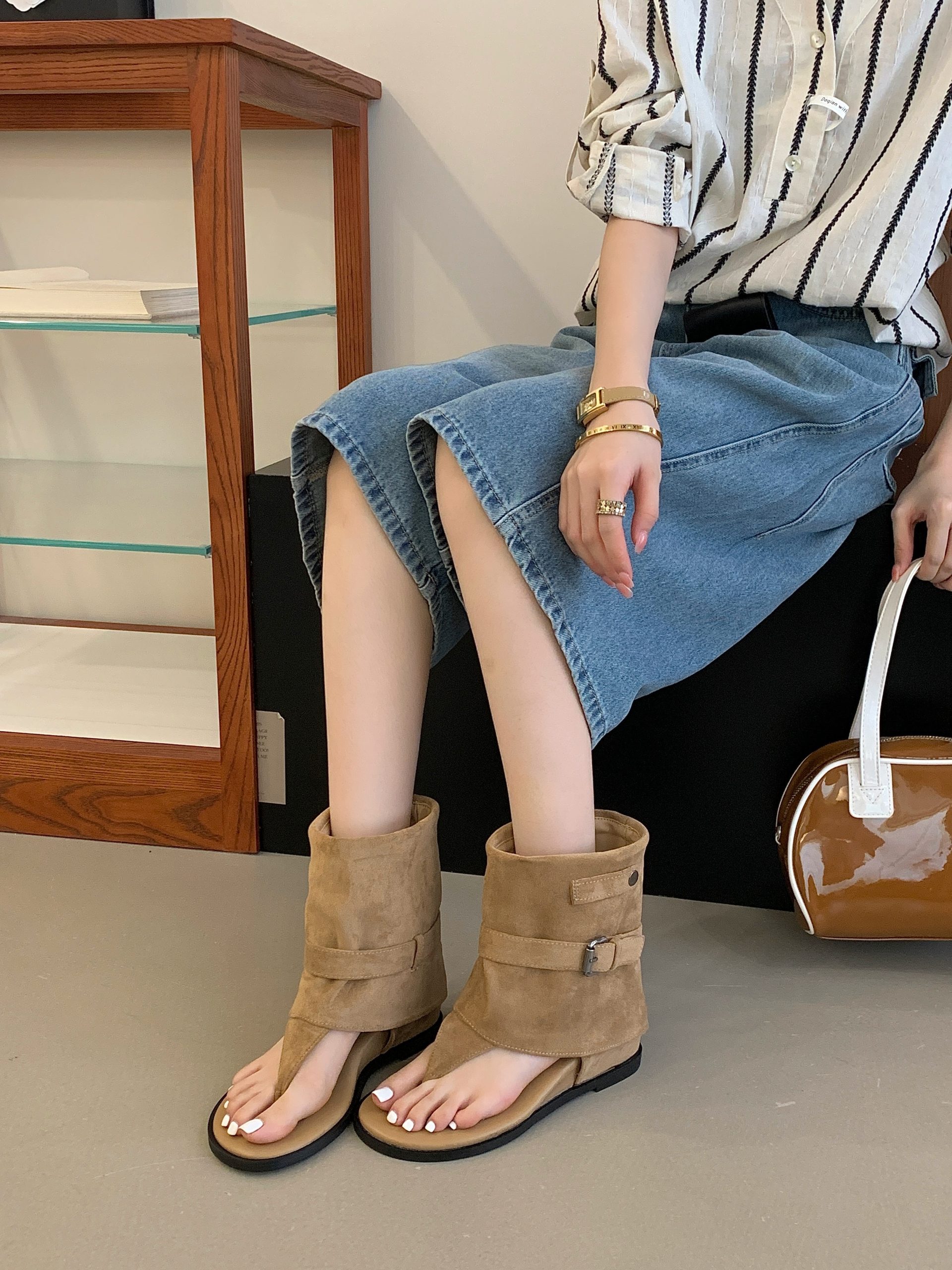 French Style Hidden Wedge Ankle Boots 2026 New Summer Sandals Vacation Style with Dress Short Boots