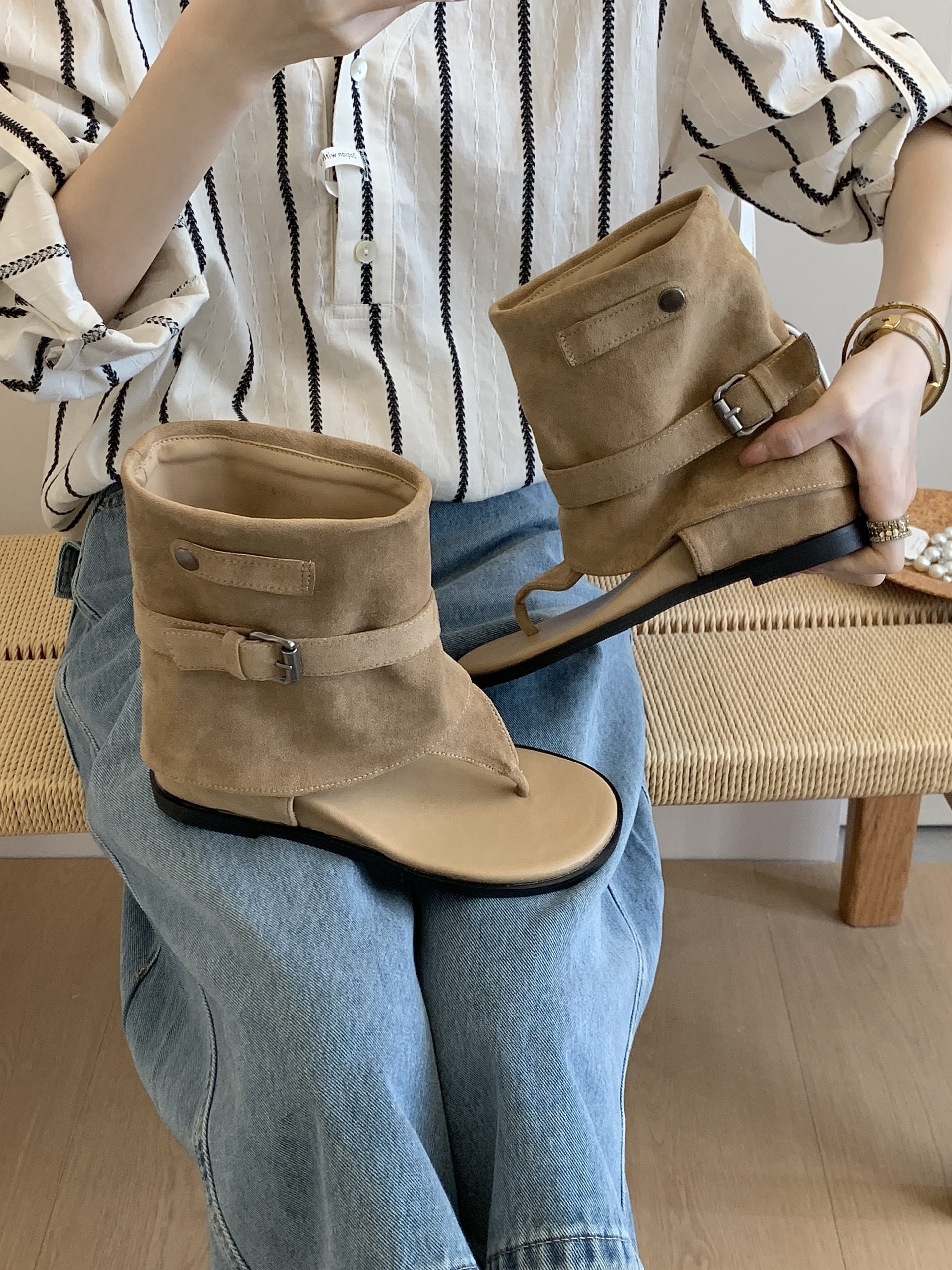 French Style Hidden Wedge Ankle Boots 2026 New Summer Sandals Vacation Style with Dress Short Boots