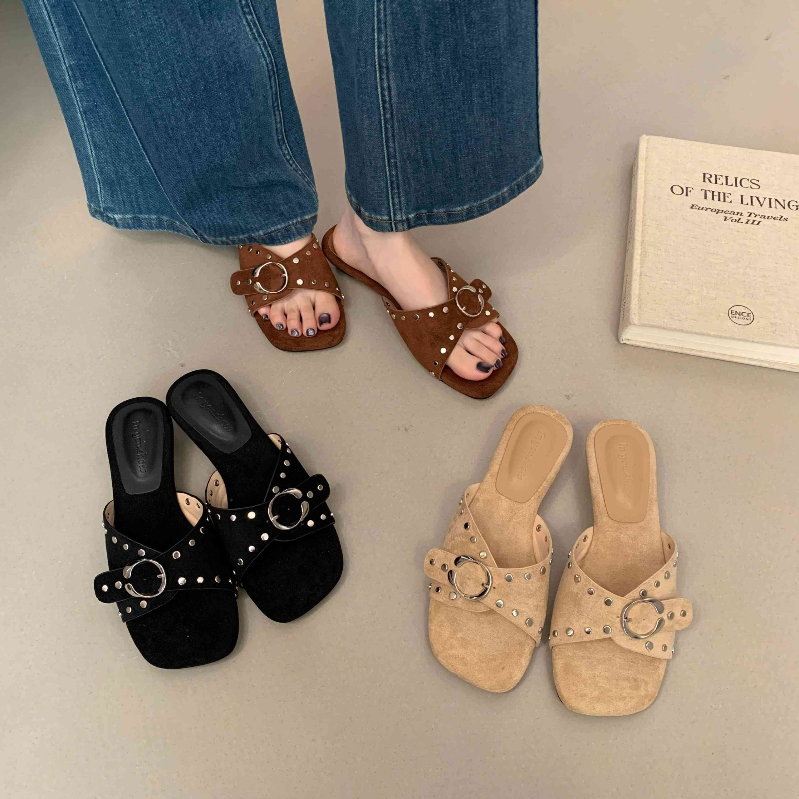 in-you-womens-low-heel-slippers-with-metal-buckle-2026-new-summer-casual-square-toe-sandals_4 IN YOU Women's Low Heel Slippers with Metal Buckle 2026 New Summer Casual Square Toe Sandals